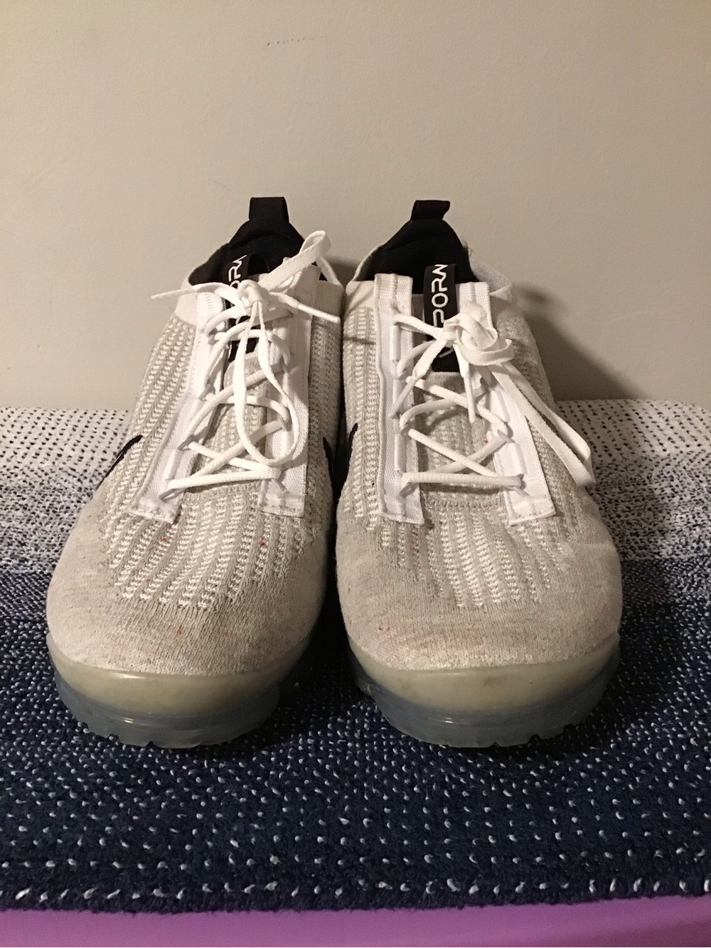 Nike Men's White and Black Knit VaporMax Sneakers